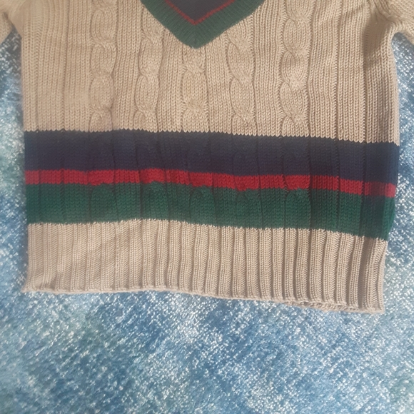 Gant The Rugger 100% Wool 1980s Cableknit Triple Stripe Cricket Sweater, MINT!!! - Picture 9 of 12